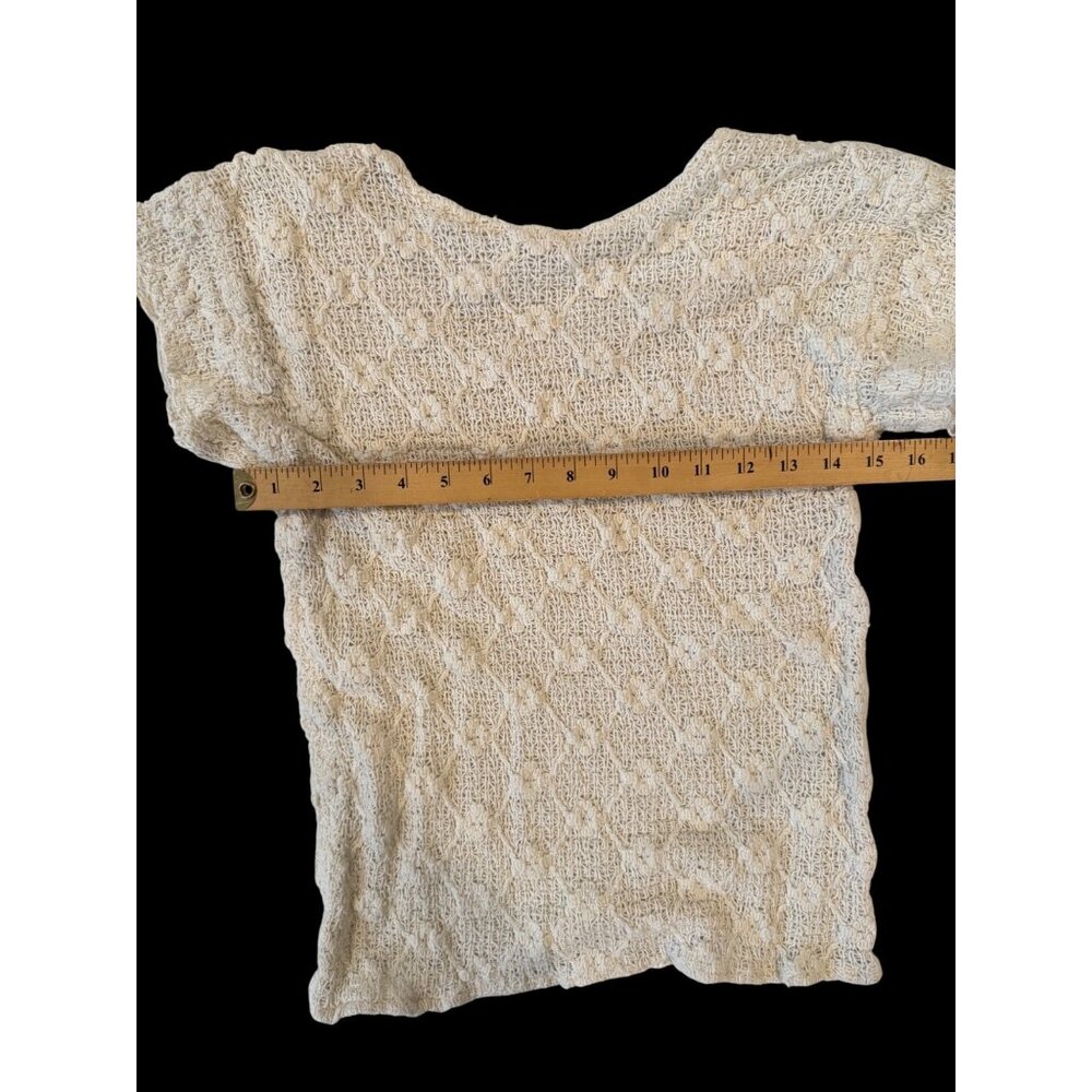 Vintage Ivory Short-Sleeve Top Knit Pattern Lightweight & Stretchy Size M - Picture 4 of 4